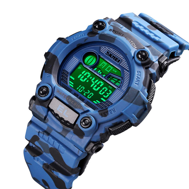 Kids LED Sports Camouflage Watch Waterproof Digital Electronic Military Wrist Watches-Blue