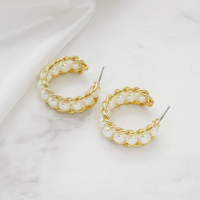 Small Pearl Hoop Earrings Twist Stud For Women Teen Girls