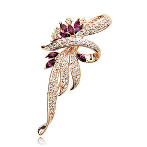 Rhinestone Crystal Brooch Flower Pin for Women-Purple