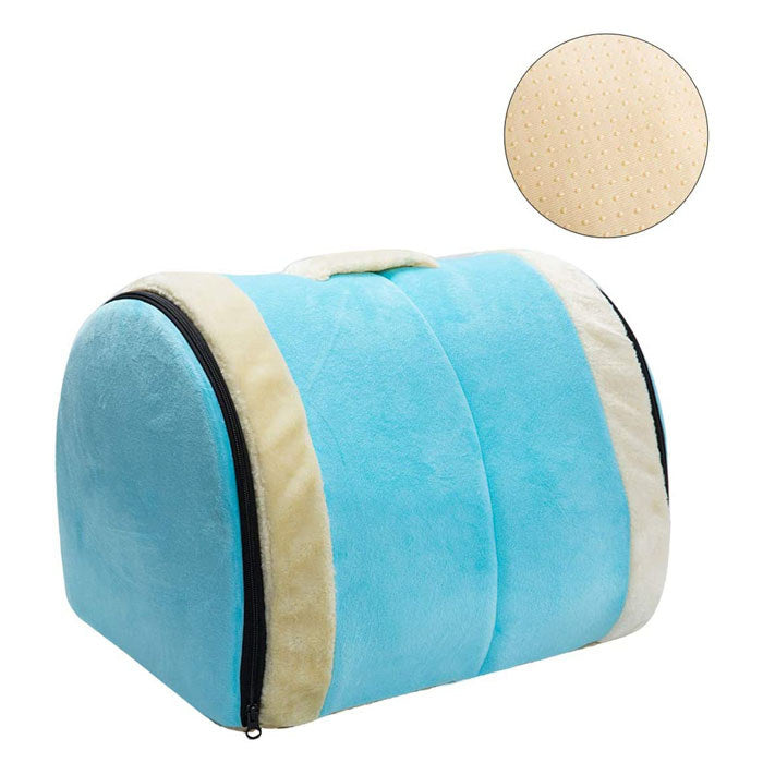 2 in 1 Foldable Cave House Shape Pet Sleeping Bed for Cats and Small Dogs-Blue