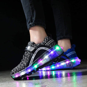 Kids LED Roller Skate Shoes with Single Wheel Sport Sneaker-Black