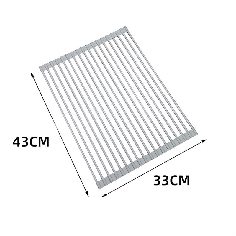 Over The Sink Multipurpose Roll-Up Dish Drying Rack 43*33CM-Gray
