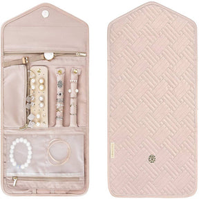 Travel Jewelry Organizer Roll Foldable Jewelry Case for Rings Necklaces - Pink