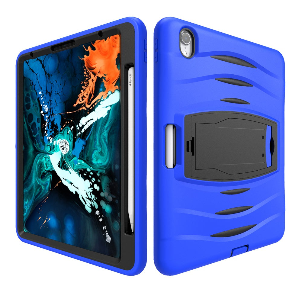 Shock Wave Kickstand Case Anti-Fall Protection With Pencil Holder For iPad Pro12.9 (2018)-Blue