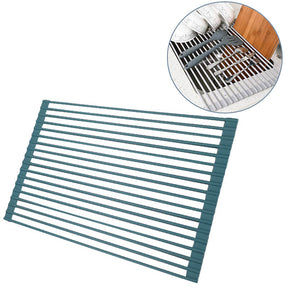 Over The Sink Multipurpose Roll-Up Dish Drying Rack 52*33CM-Blue