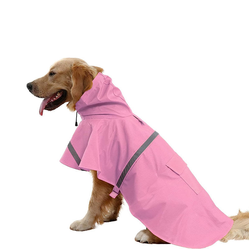 Dog Raincoats Hooded Adjustable Waterproof with Reflective Strip Poncho-Pink