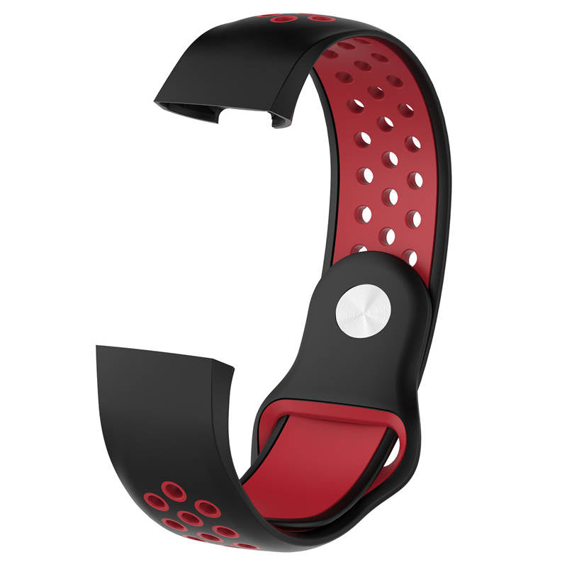 Double Color Porous Breathable Watch Band Silicone Wristband For Fitbit Charge 3 Sport Smartwatch -Black Red