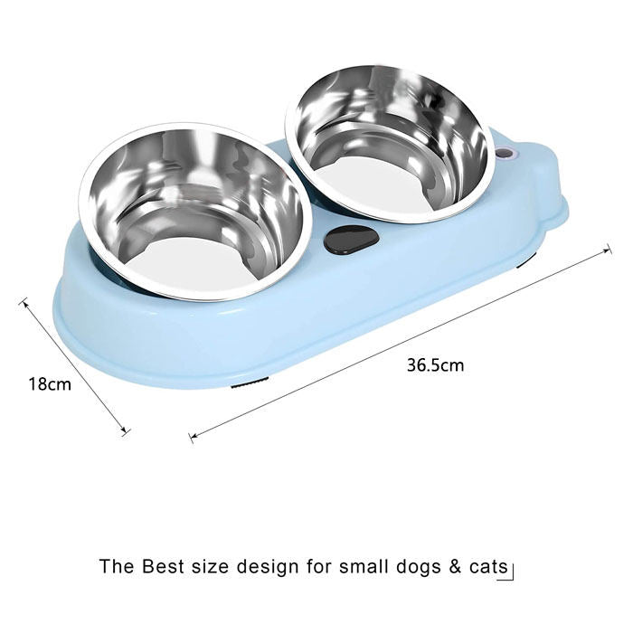 Dog Cat Bowls Double Premium Stainless Steel Pet Bowls with Cute Modeling-Blue