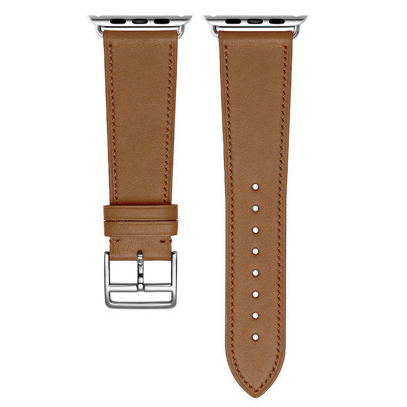 Genuine Leather Replacement Watch Band For iWatch Series SE/6/5/4/3/2/1-Brown