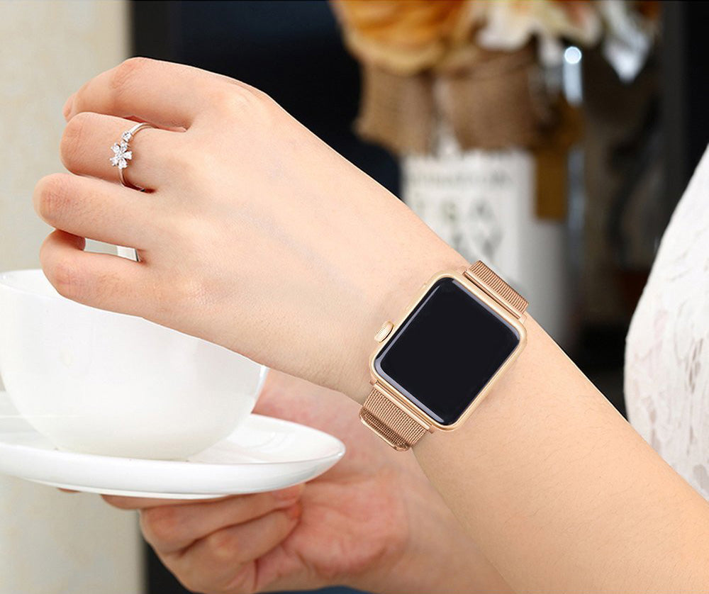 Buckle Metal Mesh Watch Watch Band For Apple Watch SE/6/5/4/3/2/1(Gold)