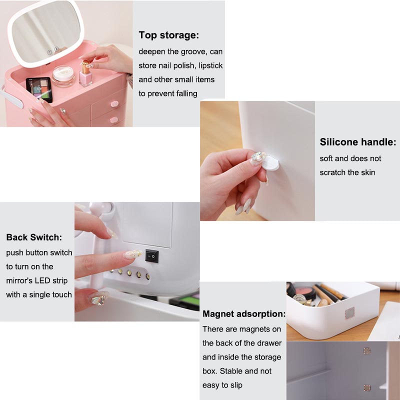 Touch LED Makeup Mirror Storage Box with 10X Magnifying Mirror