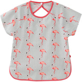 Toddler Short Sleeved Smock Cartoon Waterproof Apron for Feeding Painting-Flamingo