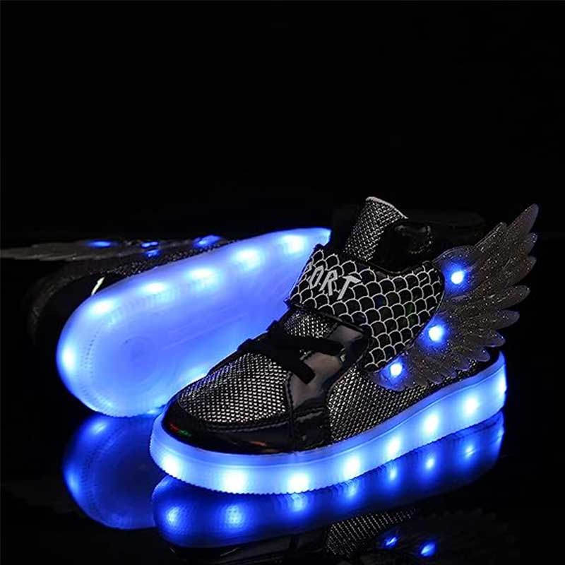 Kids Light up Shoes LED High Top Wings Sneakers-Black