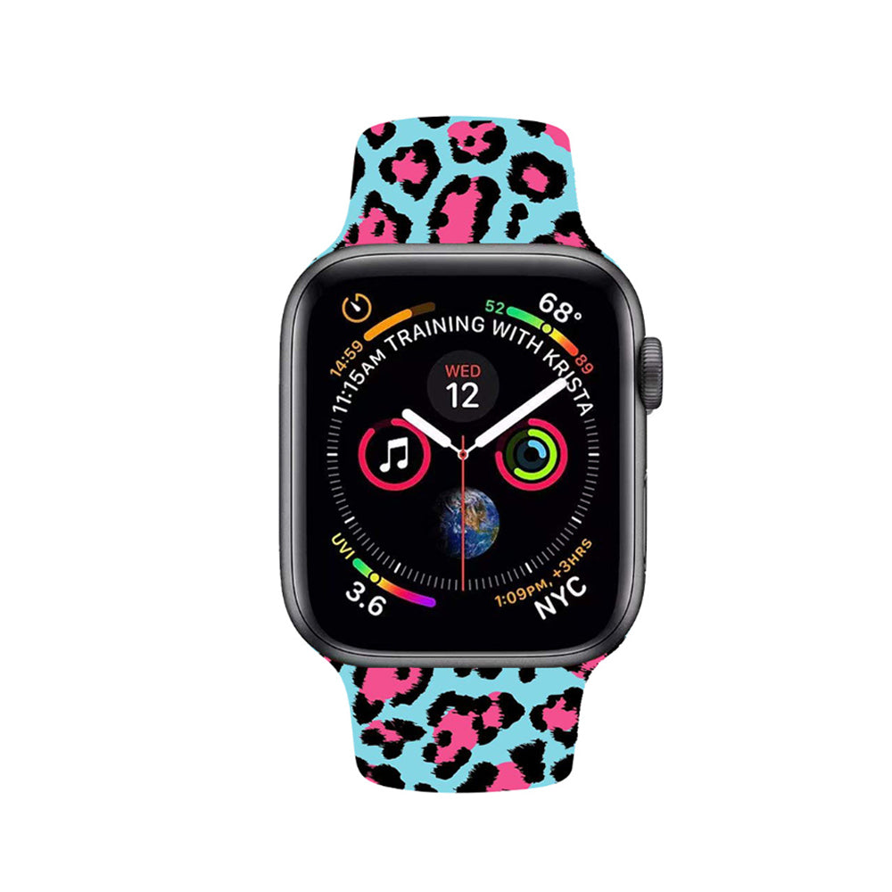 Color Printing Silicone Watch Band For Apple Watch SE/6/5/4/3/2/1(Blue Pink Leopard)