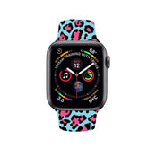 Color Printing Silicone Watch Band For Apple Watch SE/6/5/4/3/2/1(Blue Pink Leopard)