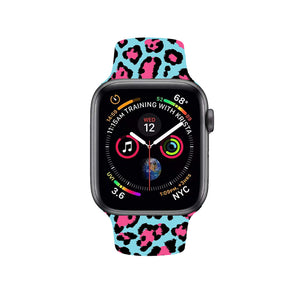 Color Printing Silicone Watch Band For Apple Watch SE/6/5/4/3/2/1(Blue Pink Leopard)