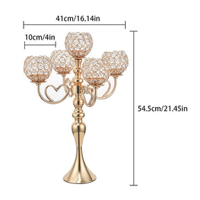 5 Arms Crystal Candelabra for Wedding Table Decoration-Gold