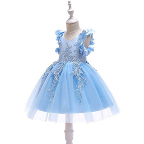 Princess Flower Girl Lace Dress Pageant Kids Christmas Party Dresses-Light Blue