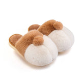 Unisex Warm Animal Slippers Corgi Plush Slip On House Shoes-Yellow