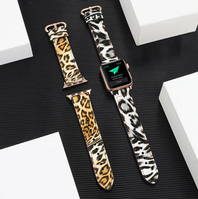 Fluorescent Leopard PU Leather Watch Band Microfiber Design For Apple Watch SE/6/5/4/3/2/1(Silver)