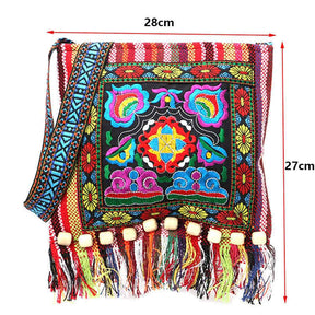 Vintage Embroidered Fringe Sling Crossbody Bag Boho Shoulder Bag-Red Camellia