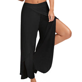 Womens Sports Fitness Yoga Slit Wide Leg Pants-Black