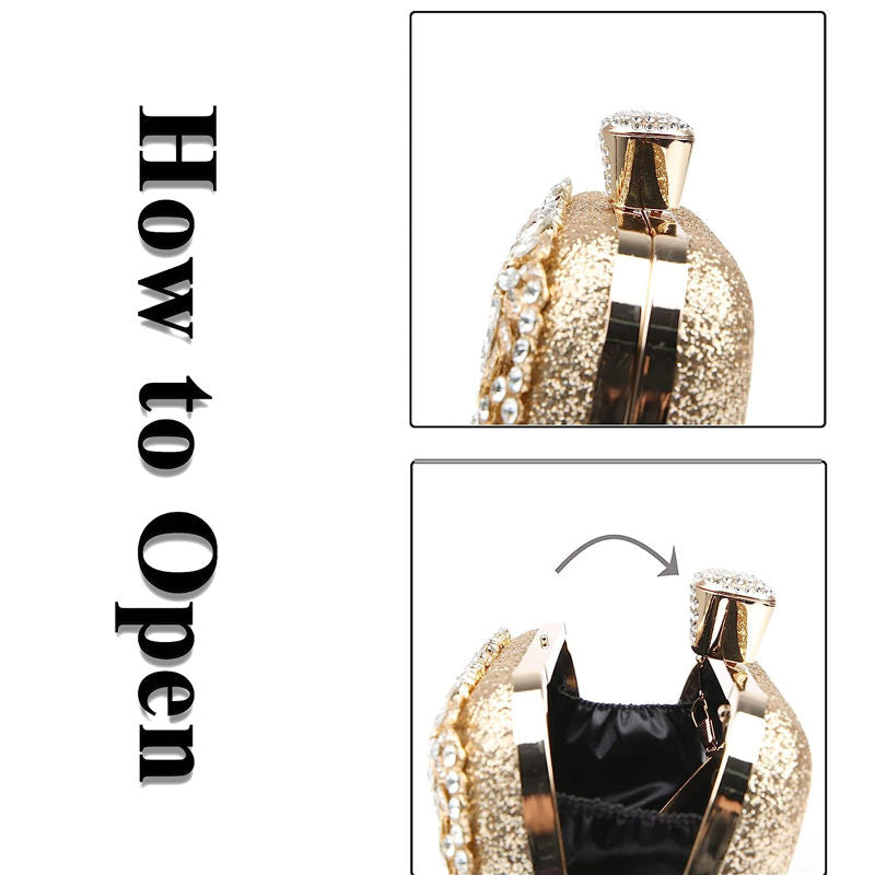 Womens Sparkly Crystal Clutch Bag Bridal Purse Evening Handbag-Gold