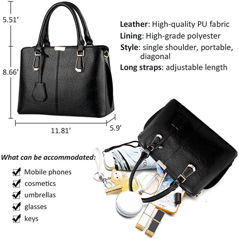 Womens Fashion Handbags Top Handle High Capacity Tote-Black