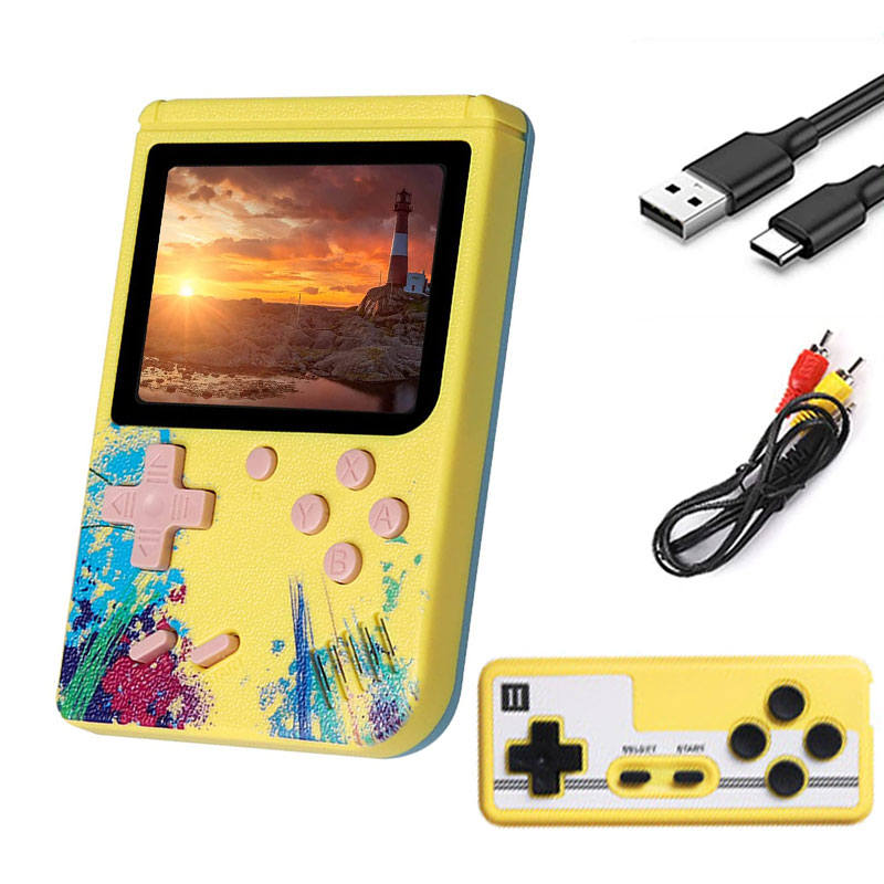 3.0inch Screen Retro Handheld Game Console 500 Classic FC Games Support to TV Output-Two Player-Yellow