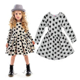Girls Holiday Dress Graffiti Cat Printed Long Sleeve Toddler Dresses-Gray