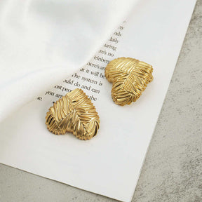 Gold Embossed Heart Clip-On Stud Earrings for Women