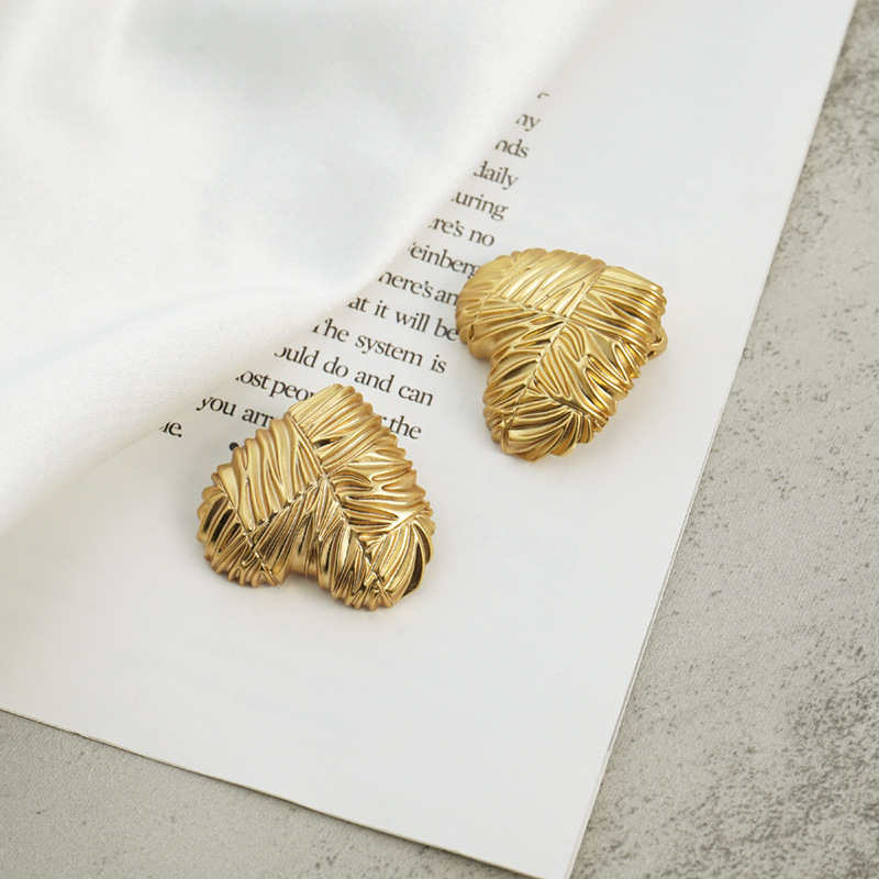 Gold Embossed Heart Clip-On Stud Earrings for Women