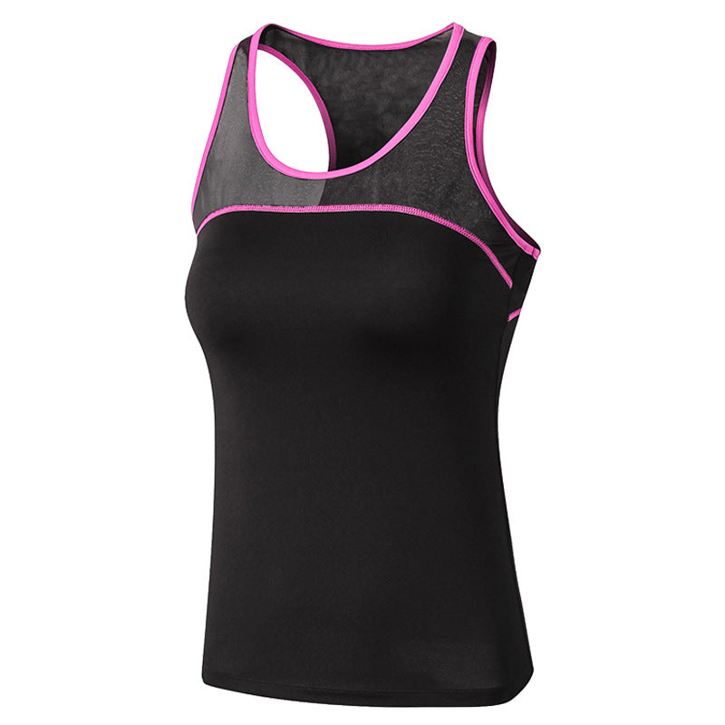 Workout Tank Tops Sleeveless Breathable Yoga Vest Sport Fitness Quick Drying Tight Stretch Top 92102-Black&Rose Red