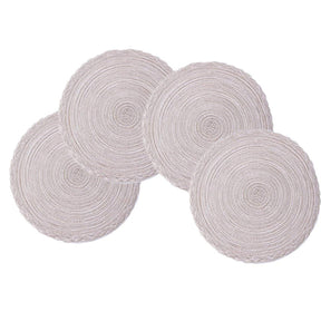 4 Pack Round Braided Laciness Placemats 38CM Washable Kitchen Table Mats for Home Wedding Party-White