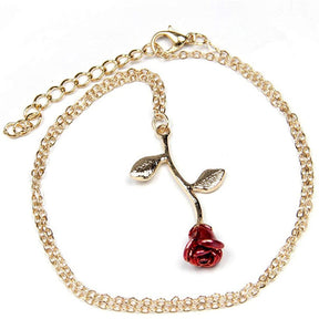 Womens Personalized Red Rose Pendant Necklace-Gold