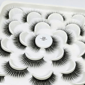 10 Pairs 3D False Eyelashes Reusable Wispy Cat Eye Natural Look Lashes-101