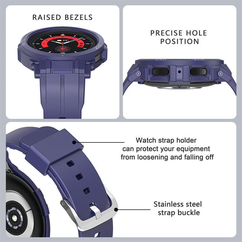 TPU Rugged Watchbands with Protective Case for Samsung Galaxy Watch 5 Pro 45mm Watch 4-Blue