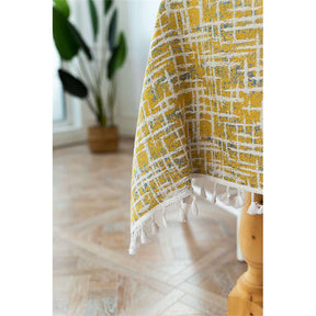 Tassel Cotton Linen Tablecloths Dustproof Table Cover for Kitchen Dinning Room Party-Yellow