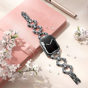 Bling Strap Full Diamonds Metal Jewelry Band for Apple Watch-Black