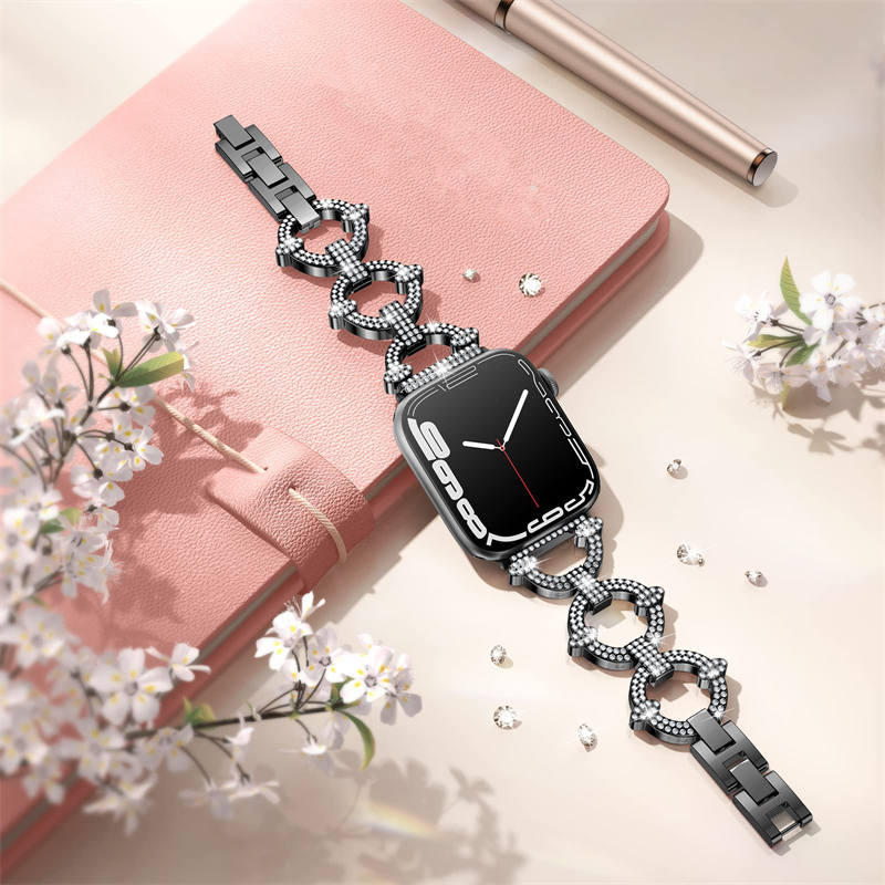 Bling Strap Full Diamonds Metal Jewelry Band for Apple Watch-Black