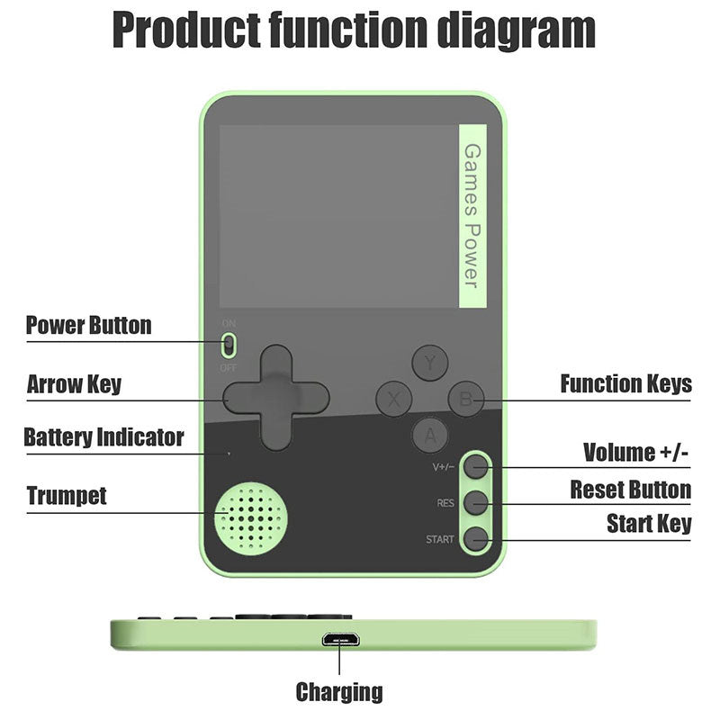 2.4 in Retro Handheld Video Game Console Built-in 500 Games Great Gift for Kids-Green