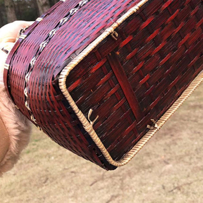 Retro Weave Womens Bamboo Handbag Handmade Large Tote Bag Wicker Basket Bag-White Flower