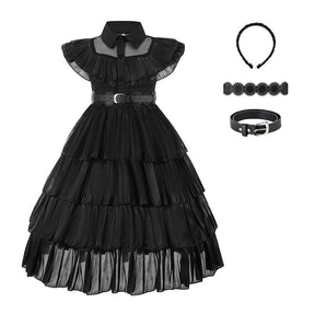 Gothic Girls Dress with Accessories Black Wednesday Halloween Cosplay