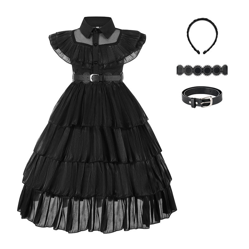 Gothic Girls Dress with Accessories Black Wednesday Halloween Cosplay