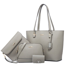 Women Retro Large Capacity Four-piece Sets Handbags Shoulder Bags Tote-SilverGrey