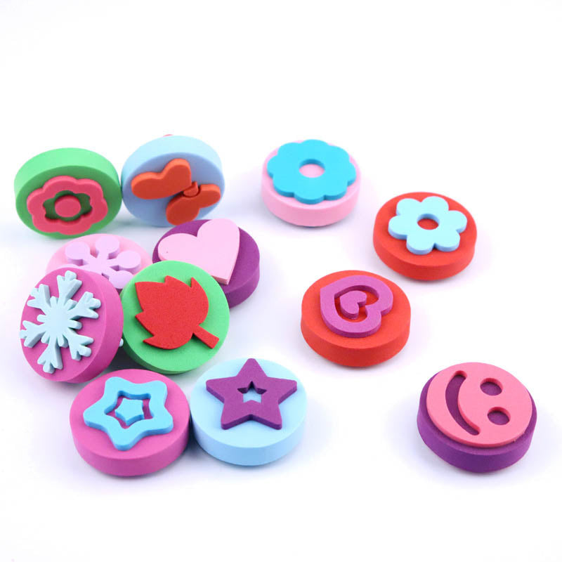 24 Pcs Kids Early Learning Cartoon DIY Sponge Round Stamps Tool Set