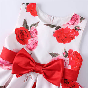 Girls Sleeveless Dresses Flower Girl Wedding Dress Elegant Floral Dress-Red