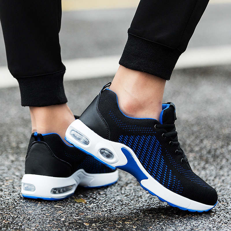 Mens Walking Shoes Lightweight Air Cushion Running Jogging Sneakers-Black Blue