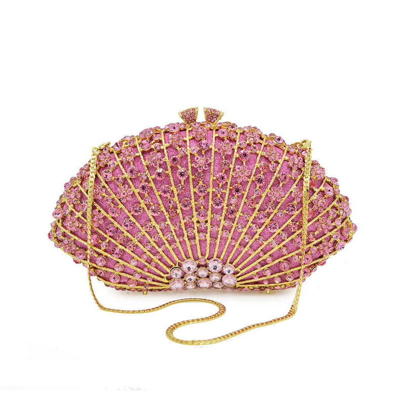 Luxury Rhinestone Evening Clutch Bag Sparkly Bride Wedding Party Purses-Pink