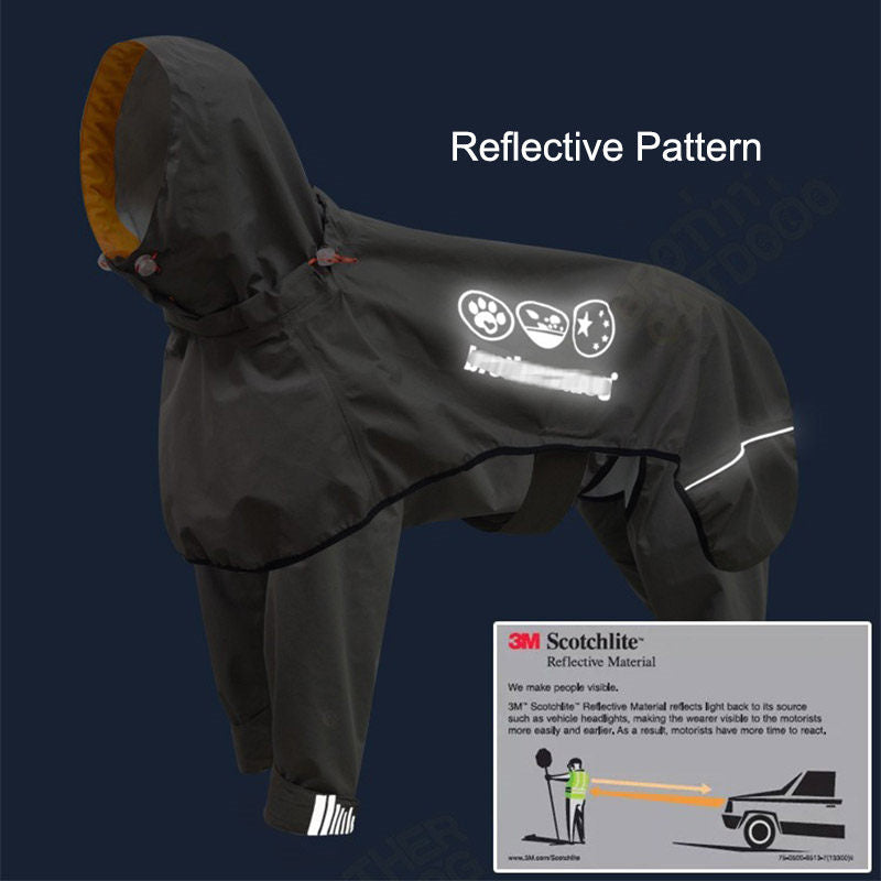 Dog Raincoat 4 Legs Waterproof with Hood Leash Hole for Large Dog-Dark Khaki